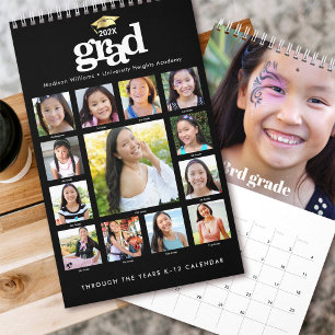 Black White Graduation K–12 Photo Collage 15 Month Calendar