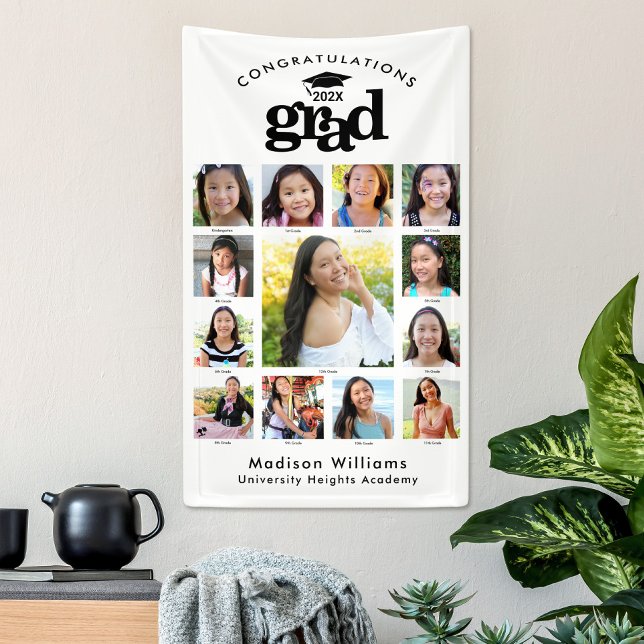 Black White Graduation K–12 Photo Collage Modern Banner (Creator Uploaded)