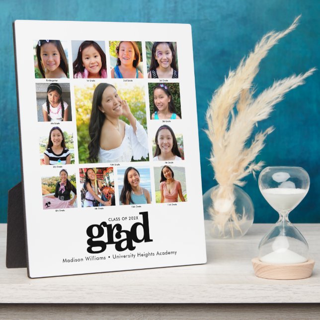 Black White Graduation K–12 Photo Collage Modern Plaque (Side)