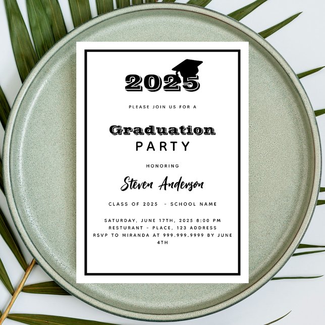Black white graduation party 2025 invitation (Creator Uploaded)