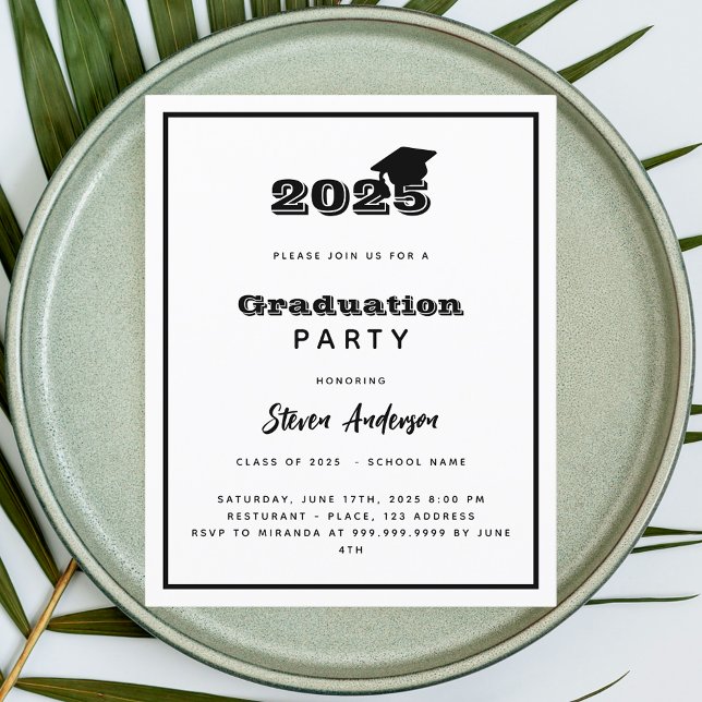 Black white graduation party 2025 invitation (Creator Uploaded)