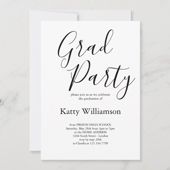 Black & White Graduation Party Invitation (Front)