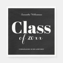 Black White Graduation Party Napkins Customizable