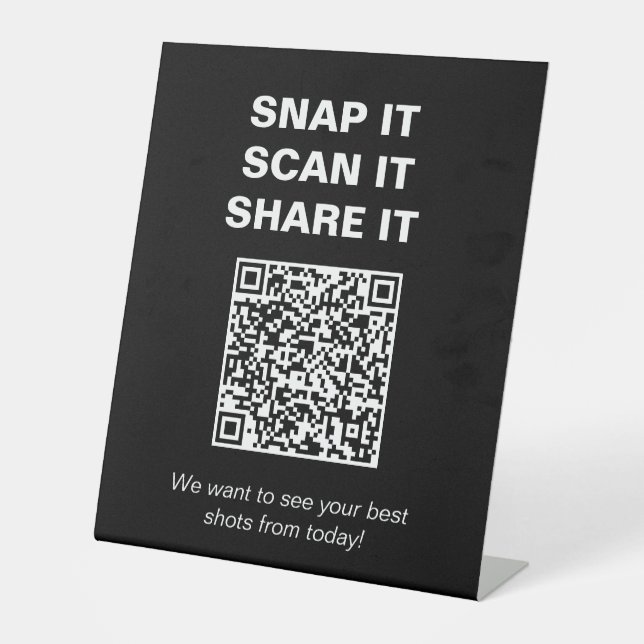  Black White Graduation Party QR Code Share Photos Pedestal Sign (Front)