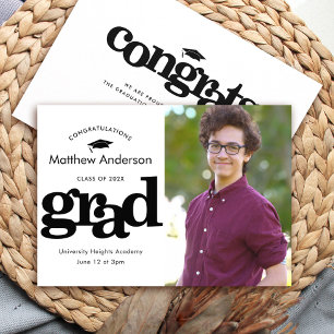 Black white graduation photo modern bold graphic announcement