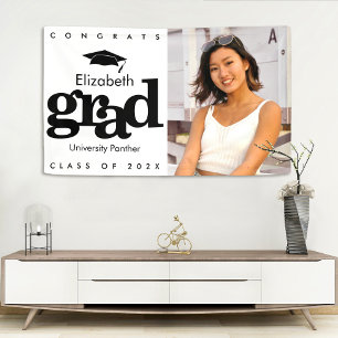 Black white graduation photo simple modern bold banner