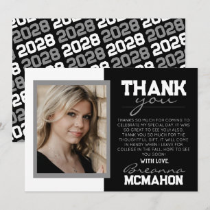 Black & White Graduation Photo Thank You Card
