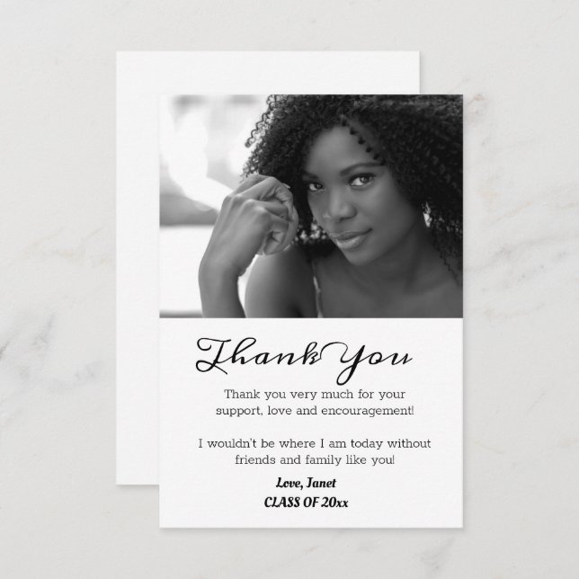 Black & White Graduation Thank You Grad Photo (Front/Back)