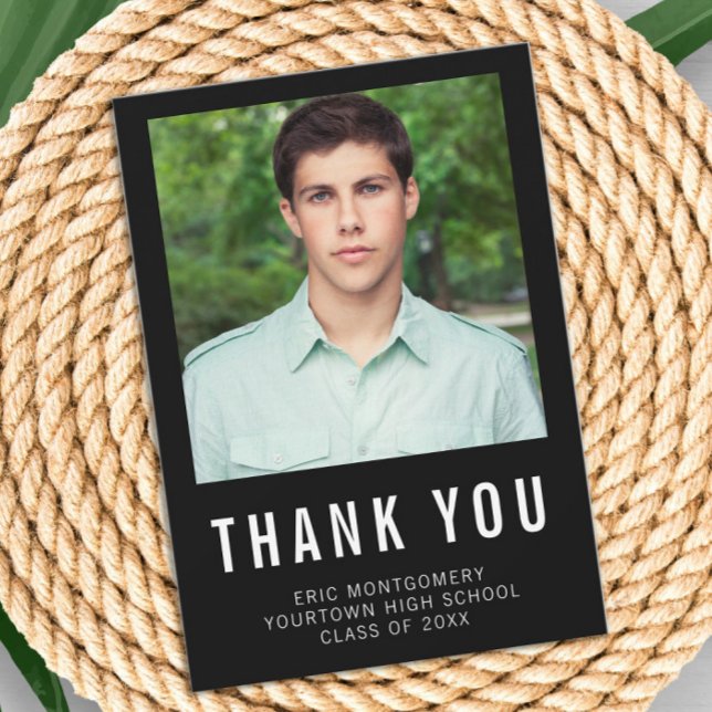 Black White Graduation Thank You Photo (Black and white graduation photo "Thank you" card )