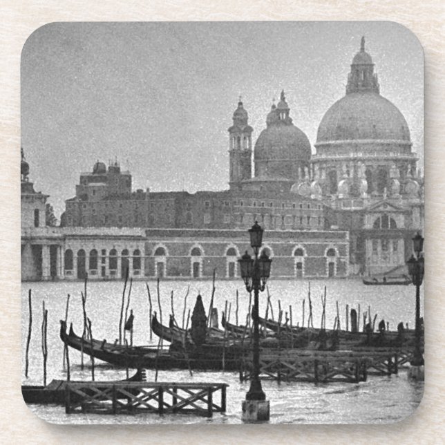 Black White Grand Canal Venice Italy Travel Coaster (Front)