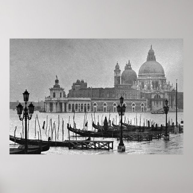 Black White Grand Canal Venice Italy Travel Poster (Front)