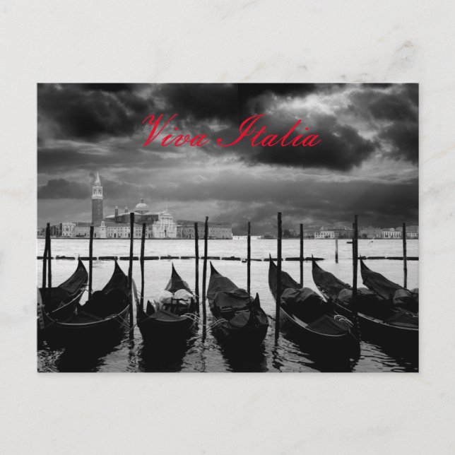 Black White Grand Canal Venice Viva Italy Travel Postcard (Front)