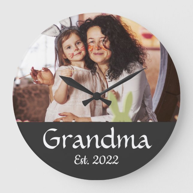 Black White Grandma Established Bold Photo Large Clock (Front)