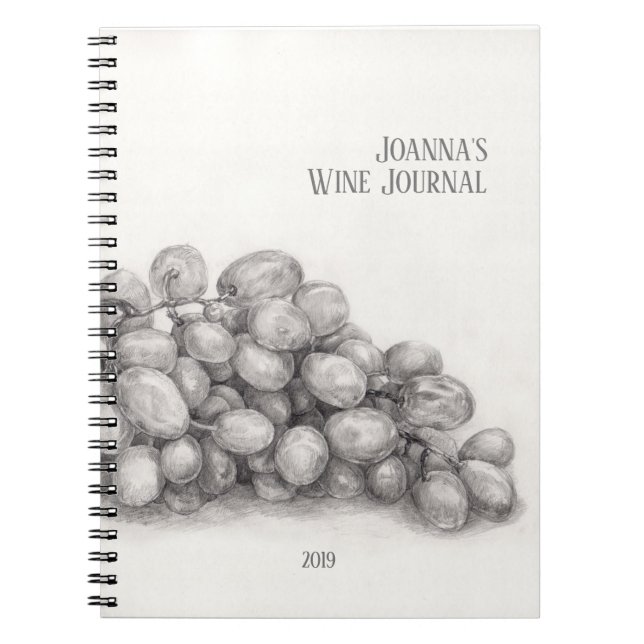 Black & White Grape Art/Personalised Wine Journal (Front)