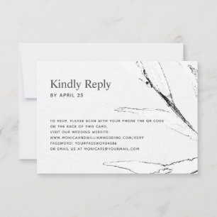 Black & white graphic leaf QR code online wedding RSVP Card