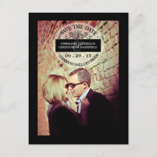 Black   White Graphic Stamp Save The Date Postcard