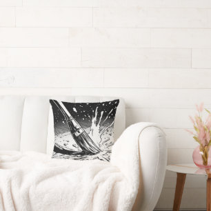 Black White Graphic Style Brush Paint Splotch Cushion