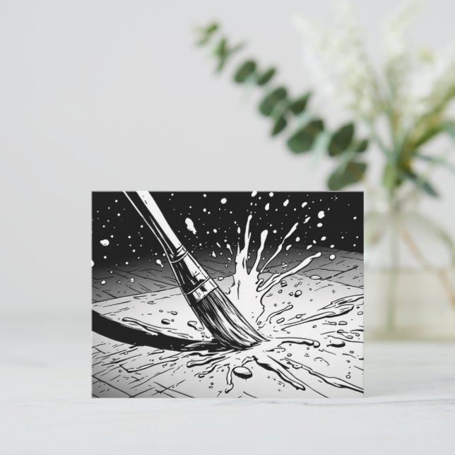 Black White Graphic Style Brush Paint Splotch Postcard (Standing Front)