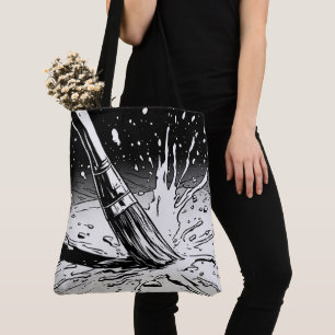 Black White Graphic Style Brush Paint Splotch Tote Bag