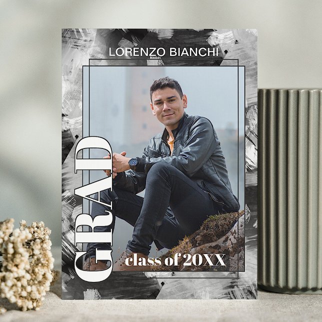 Black White Gray Abstract Graduation Announcement (Creator Uploaded)