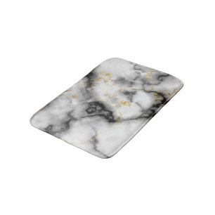 Black White Gray and Gold Marble Pattern Bath Mat