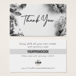 Black White Gray Botanical Thank You Discount Card