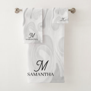 Black, White Gray Marble Effect Minimal Bath Towel Set