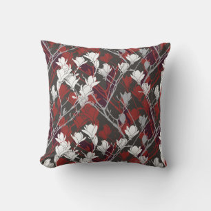 Black White Gray & Red Floral Design Cushion