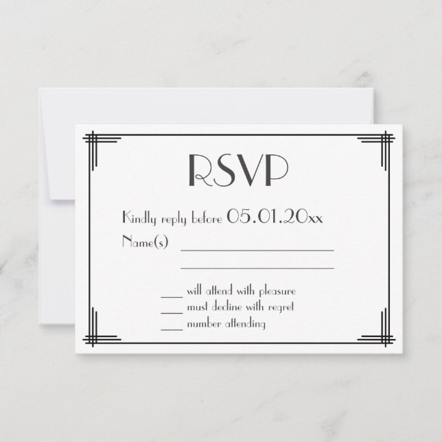 Black White Great Gatsby Art Deco Wedding RSVP (Front)
