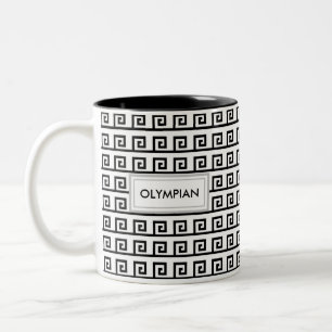 Black & White Greek Geometric Pattern Two-Tone Coffee Mug