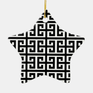 black white greek key ceramic tree decoration