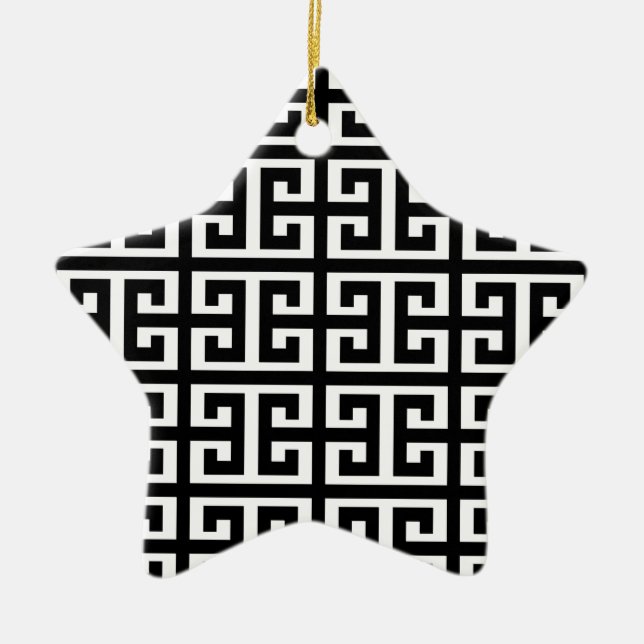 black white greek key ceramic tree decoration (Front)
