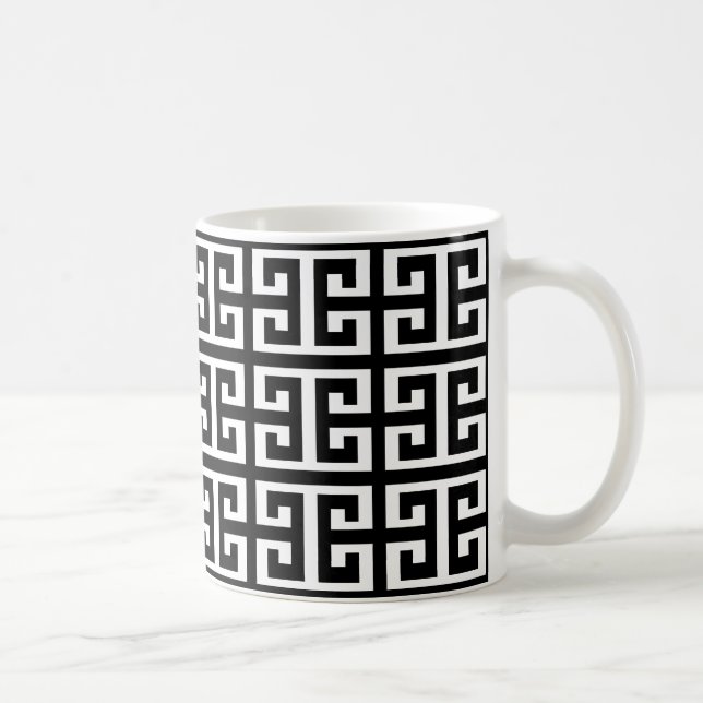 black white greek key coffee mug (Right)