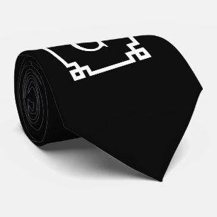Black White Greek Key Frame #2 Initial Monogram Tie