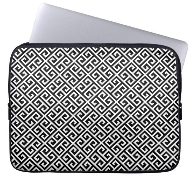 Black & White Greek Key Laptop Sleeve (Front)