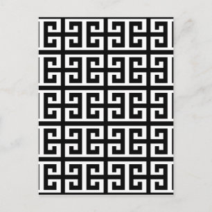 black white greek key postcard