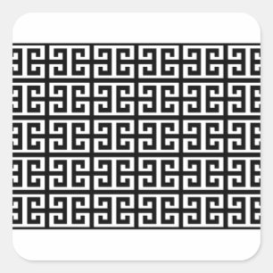 black white greek key square sticker