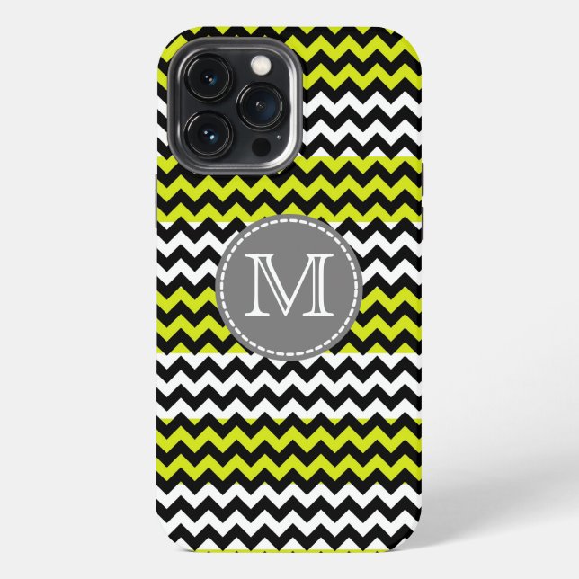 Black White Green Chevron Zigzag Monogram iPhone Case (Back)