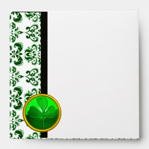 BLACK WHITE , GREEN DAMASK AND SHAMROCK ENVELOPES