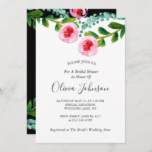 Black White Green Eucalyptus Floral Bridal Shower Invitation