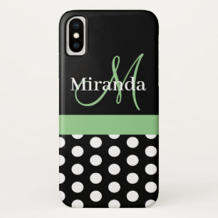 Black White Green Monogram Script Polka Dots Case-Mate iPhone Case