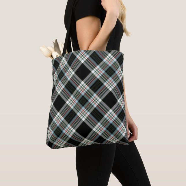 Black, White, Green Tartan, Plaid Tote Bag (Close Up)
