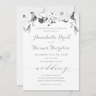 Black & White Greenery Peony Wedding Invitation