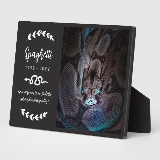 Black White Greenery Photo Pet Snake Memorial Plaque (Side)