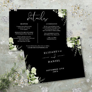 Black White Greenery Wedding Details Info Card
