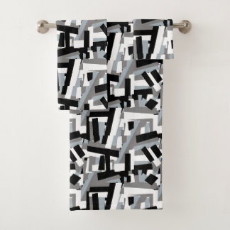 Black White Grey Abstract Geometric Patches Bath Towel Set