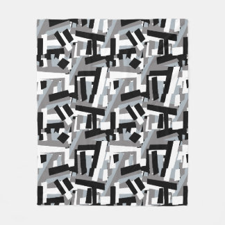 Black white grey abstract geometric patches fleece blanket