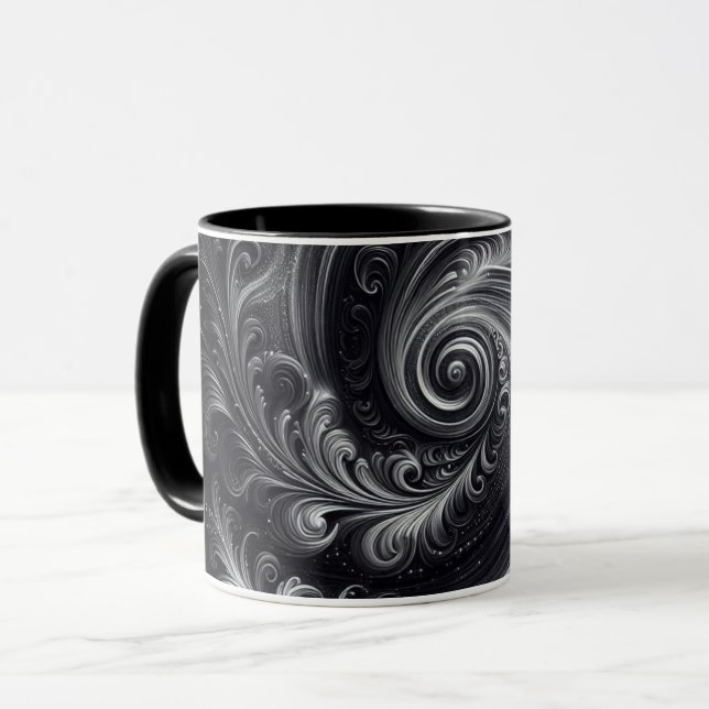Black White Grey Abstract Modern Simple Swirl Mug (Front Left)