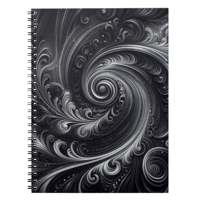 Black White Grey Abstract Modern Simple Swirl Notebook (Front)