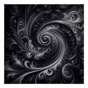 Black White Grey Abstract Modern Simple Swirl Poster